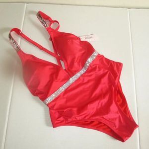 VICTORIA'S SECRET SWIM Shine Strap Plunge One-Piece Swimsuit LARGE Size L $99